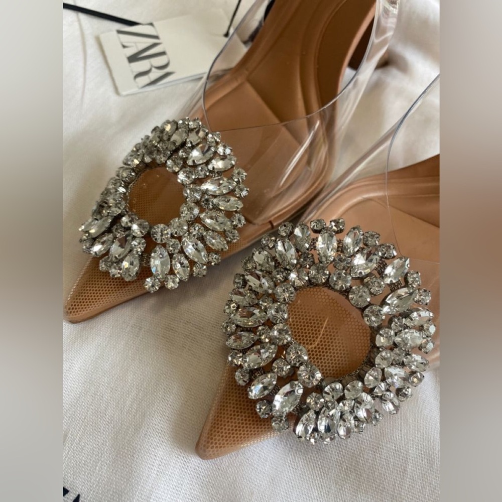 New Zara clear high heels pumps Rhinestones Size 8.5 gems w/ box and tags
